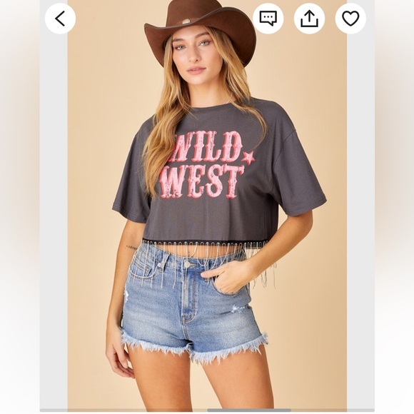 Boho Wild West Rhinestone Cropped Tee - Small LIKE NEW - Picture 1 of 6